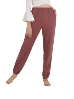 Women's Plus Size Loungewear Pants Pure Color Warm Fashion Casual Home Street Daily Cotton Warm Breathable Pant Pocket Elastic Waist Fall Winter Smoke Gray Pomegranate Red
