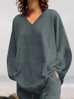 Women's Plus Size Loungewear Sets 2 Pieces Pure Color Fashion Casual Comfort Street Daily Date Cotton Breathable V Wire Long Sleeve Pant Summer Fall Yellow Pink -Ladies Pajamas Store hibiwo1689326426116