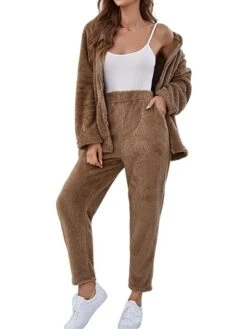 Women's Loungewear Sets Pure Color Maillard Plush Casual Comfort Home Daily Vacation Flannel Warm Hoodie Long Sleeve Cardigan Pant Pocket Fall Winter Khaki 14 Women's Loungewear Sets Pure Color Maillard Plush Casual Comfort Home Daily Vacation Flannel Warm Hoodie Long Sleeve Cardigan Pant Pocket Fall Winter Khaki -Ladies Pajamas Store hiroee1692182969550