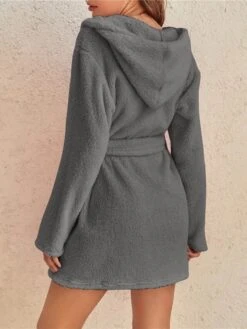 Women's Fleece Robes Gown Pjs Pure Color Simple Plush Comfort Home Daily Bed Warm V Wire Long Sleeve Pocket Fall Winter Black Gray -Ladies Pajamas Store hjeotz1665661975430