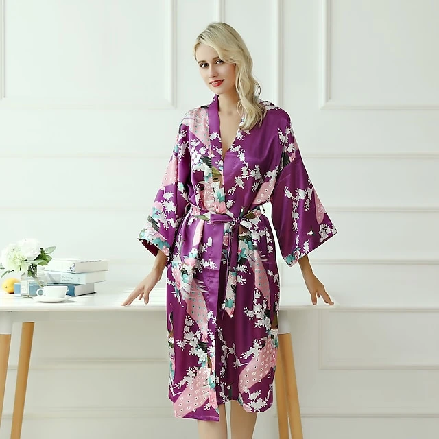 Women's Robes Gown Bathrobes Pure Color Simple Comfort Home Party Wedding Party Spandex Gift Long Sleeve Belt Included Spring Summer Navy Blue 14 Women's Robes Gown Bathrobes Pure Color Simple Comfort Home Party Wedding Party Spandex Gift Long Sleeve Belt Included Spring Summer Navy Blue - Image 12