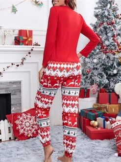 Women's Christmas Pajamas Sets Letter Elk Fashion Casual Soft Xmas Home Christmas Daily Polyester Breathable Crew Neck Long Sleeve T Shirt Tee Pant Fall Winter Red -Ladies Pajamas Store hklloy1692950065635