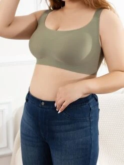 Women's Plus Size Bra Top Pure Color Simple Casual Comfort Home Street Bed Nylon Breathable Straps Sleeveless Summer Spring Iron Gray ArmyGreen -Ladies Pajamas Store hnjcgu1694164417583