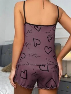 Women's Pajamas Pajama Top And Pant Sets Heart Fashion Casual Soft Home Daily Bed Polyester Breathable Straps Sleeveless Strap Top Shorts Summer Spring Red Purple -Ladies Pajamas Store hnrsnk1680601258464