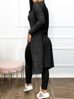 Women's Loungewear Jumpsuit Sets Pure Color Casual Comfort Soft Home Street Daily Polyester Breathable Crew Neck Pocket Fall Winter Black Blue -Ladies Pajamas Store hrsrff1695196771886