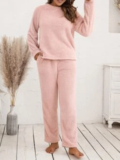 Women's Fuzzy Pajama Sets Pure Color Fashion Casual Soft Home Daily Bed Polyester Warm Breathable Crew Neck Long Sleeve Pant Fall Winter Black Pink 26 Women's Fuzzy Pajama Sets Pure Color Fashion Casual Soft Home Daily Bed Polyester Warm Breathable Crew Neck Long Sleeve Pant Fall Winter Black Pink -Ladies Pajamas Store hryoup1689581346266