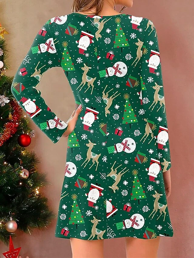 Women's Christmas Nightgown Xmas Nightshirt Dress Santa Claus Elk Casual Comfort Sweet Polyester Breathable Crew Neck Long Sleeve Fall Winter Green 4 Women's Christmas Nightgown Xmas Nightshirt Dress Santa Claus Elk Casual Comfort Sweet Polyester Breathable Crew Neck Long Sleeve Fall Winter Green - Image 2