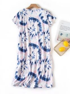 Women's Pajamas Nightgown Nightshirt Dress Tie Dye Fashion Casual Soft Home Daily Bed Cotton Breathable Crew Neck Short Sleeve Summer Spring Light Pink Pink -Ladies Pajamas Store htecbe1681464650484