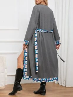 Women's Pajamas Bathrobe Flower Simple Casual Comfort Home Bed Wedding Party Polyester Breathable V Wire Long Sleeve Summer Fall Black Green -Ladies Pajamas Store htjtsc1696232027873