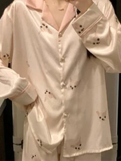 Women's Loungewear Sets 2 Pieces Dog Fashion Casual Comfort Street Daily Date Polyester Breathable Lapel Long Sleeve Pant Button Fall Winter Pink -Ladies Pajamas Store httzzc1692257118192