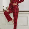 Women's Christmas Pajamas Sets Grid / Plaid Casual Comfort Soft Home Xmas Daily Bed Polyester Breathable Lapel Long Sleeve Shirt Pant Elastic Waist Fall Winter Red -Ladies Pajamas Store huqjky1692348322544