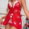 Women's Christmas Sexy Lingerie Xmas 2 Pieces Elk Snowflake Lovers Hot Mesh Breathable Halter Neck Sleeveless Backless Summer Spring Red -Ladies Pajamas Store hxuqcg1696231957044