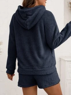 Women's Coral Fleece Lounge Sets Pure Color Casual Comfort Soft Street Daily Vacation Coral Velvet Breathable Hoodie Long Sleeve Shorts Elastic Waist Fall Winter Pink Navy Blue -Ladies Pajamas Store hyjvst1689845894033