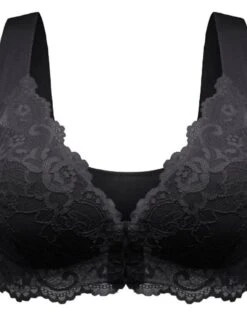 Women's Lace Bras Fixed Straps Sheer Bras Full Coverage V Neck Breathable Lace Pure Color Front Closure Date Casual Daily Nylon Sexy 1PC Black Gray / Bras & Bralettes / 1 PC -Ladies Pajamas Store hzdjdq1640080872534