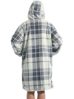 Women's Robe Grid / Plaid Plush Casual Comfort Home Daily Bed Flannel Warm Breathable Hoodie Long Sleeve Pocket Fall Winter Gray -Ladies Pajamas Store hzjeaq1695373711293