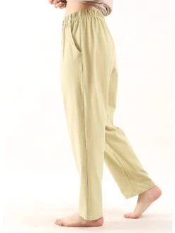 Women's Plus Size Cotton Lounge Pants Pure Color Fashion Casual Comfort Home Street Daily Cotton Warm Gift Pant Pocket Elastic Waist Fall Winter Elegant Black Ivory White -Ladies Pajamas Store hzmlyt1693986210598