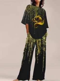 Women's Loungewear Sets 2 Pieces Flower Simple Comfort Sweet Home Daily Polyester Breathable Crew Neck Short Sleeve Pullover Pant Pocket Summer Spring Light Pink Lake Blue -Ladies Pajamas Store hznmnn1685616232609