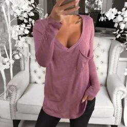 Women's Plus Size Loungewear Top Nighty Pure Color Basic Simple Comfort Home Daily Cotton V Wire Long Sleeve Pocket Spring Fall White Black -Ladies Pajamas Store icivry1667380447462