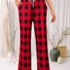 Women's Christmas Pajama Pant Grid / Plaid Casual Soft Home Xmas Daily Flannel Breathable Long Pant Pocket Elastic Waist Fall Winter Yellow Red -Ladies Pajamas Store idorax1693448764839