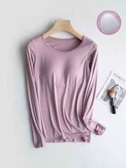 Women's Pajamas Topwith Chest Pads Pure Color Simple Casual Comfort Home Daily Bed Modal Breathable Crew Neck Long Sleeve Chest Pads Fall Winter Black White