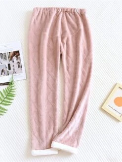 Women's Flannel Pajamas Pants Pure Color Plush Casual Comfort Home Daily Bed Warm Pant Elastic Waist Fall Winter Pink Green -Ladies Pajamas Store igcjuf1695798629610