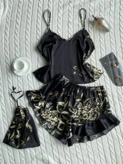 Women's Pajamas Pajama Top And Pant Sets Cherry Flower Fashion Casual Soft Home Daily Bed Faux Silk Breathable Straps Sleeveless Strap Top Shorts Spring Summer Black Champagne 25 Women's Pajamas Pajama Top And Pant Sets Cherry Flower Fashion Casual Soft Home Daily Bed Faux Silk Breathable Straps Sleeveless Strap Top Shorts Spring Summer Black Champagne -Ladies Pajamas Store igykvk1676970014570