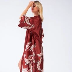 Women's Gift Robes Gown Pajamas Bathrobes Home Party Wedding Party Spa Print Crane Animal Silk Simple Soft Kimono Robes Sweet Fall Spring Summer V Wire Long Sleeve Tie Closure Belt Included