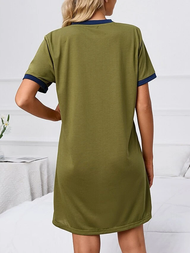 Women's Loungewear Nightshirt Pure Color Fashion Casual Soft Home Daily Bed Polyester Crew Neck Short Sleeve Pocket Summer Spring Claret ArmyGreen 7 Women's Loungewear Nightshirt Pure Color Fashion Casual Soft Home Daily Bed Polyester Crew Neck Short Sleeve Pocket Summer Spring Claret ArmyGreen - Image 5