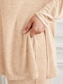 Women's Plus Size Loungewear Sets Pure Color Sport Casual Comfort Home Daily Vacation Rayon Breathable Crew Neck Long Sleeve T Shirt Tee Pant Fall Winter Khaki -Ladies Pajamas Store iiesgw1694164352357