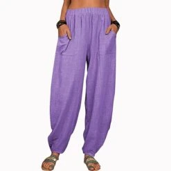 Women's Cotton And Linen Lounge Pants Solid Color Loose Casual Pants Home Street Daily Harem Trousers