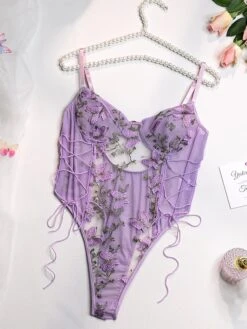 Women's Bodysuits Teddies & Bodysuits Butterfly Fashion Retro Hot Party Halloween Carnival Polyester Breathable Straps Sleeveless Embroidery Summer Spring White Pink -Ladies Pajamas Store ikpswj1691392669440