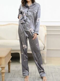 Women's Pajamas Sets Flower Fashion Comfort Soft Home Daily Bed Satin Breathable Lapel Long Sleeve Shirt Pant Button Pocket Fall Winter Black Gray 16 Women's Pajamas Sets Flower Fashion Comfort Soft Home Daily Bed Satin Breathable Lapel Long Sleeve Shirt Pant Button Pocket Fall Winter Black Gray -Ladies Pajamas Store ikwezh1693467374943
