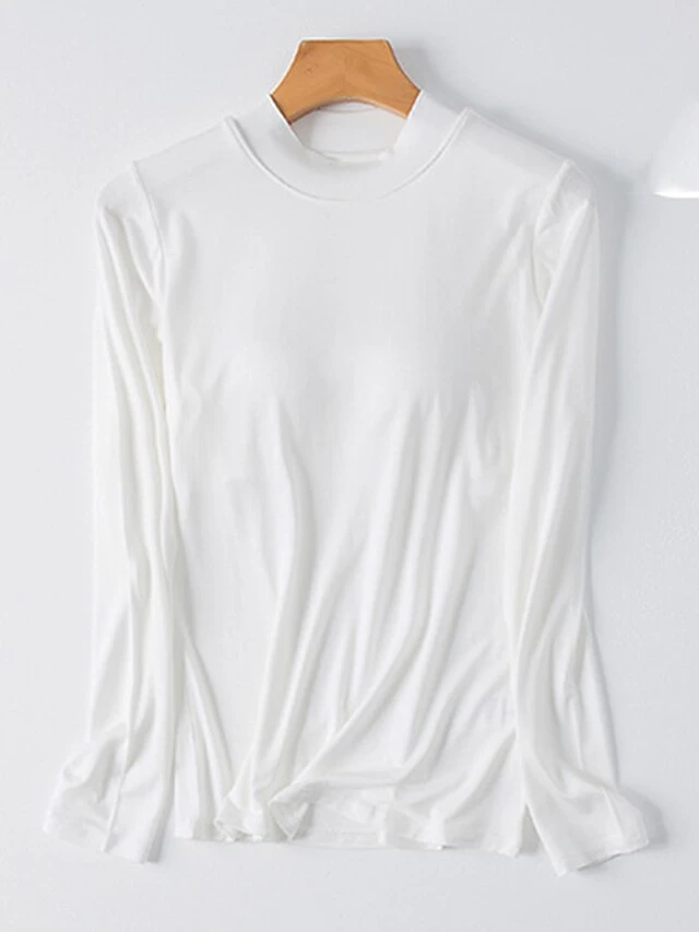 Women's Pajama Top With Chest Pads Loungewear Top Pure Color Fashion Casual Comfort Home Daily Bed Modal Breathable Crew Neck Long Sleeve Fall Winter Black White 15 Women's Pajama Top With Chest Pads Loungewear Top Pure Color Fashion Casual Comfort Home Daily Bed Modal Breathable Crew Neck Long Sleeve Fall Winter Black White - Image 13