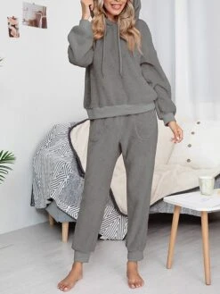 Women's Fleece Lounge Sets 2 Pieces Pure Color Fashion Casual Comfort Street Daily Date Polyester Warm Hoodie Long Sleeve Pant Fall Winter Pink Camel -Ladies Pajamas Store ipntsr1689845868605