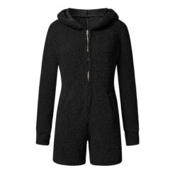 Women's Fleece Onesie Pjs Pure Color Warm Simple Plush Party Home Fleece Hoodie Long Sleeve Fall Winter Skin Powder Black -Ladies Pajamas Store iqpcnl1666408581027