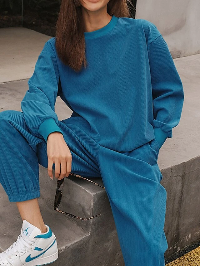 Women's Pajamas Sets Pure Color Warm Fashion Home Vacation Going Out Polyester Warm Breathable Crew Neck Long Sleeve Hoodie Pant Pocket Fall Winter ArmyGreen White 4 Women's Pajamas Sets Pure Color Warm Fashion Home Vacation Going Out Polyester Warm Breathable Crew Neck Long Sleeve Hoodie Pant Pocket Fall Winter ArmyGreen White - Image 2