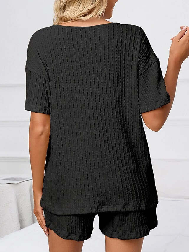 Women's Plus Size Loungewear Sets Pure Color Casual Comfort Soft Home Street Daily Polyester V Wire Short Sleeve T Shirt Tee Shorts Pocket Summer Spring Black Pink 15 Women's Plus Size Loungewear Sets Pure Color Casual Comfort Soft Home Street Daily Polyester V Wire Short Sleeve T Shirt Tee Shorts Pocket Summer Spring Black Pink - Image 13