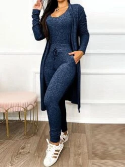 Women's Loungewear Jumpsuit Sets Pure Color Casual Comfort Soft Home Street Daily Polyester Breathable Crew Neck Pocket Fall Winter Black Blue -Ladies Pajamas Store isskup1695196778205