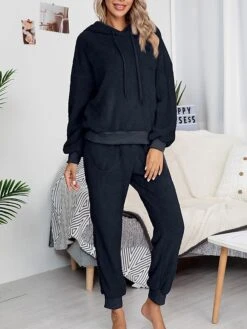 Women's Fleece Lounge Sets 2 Pieces Pure Color Fashion Casual Comfort Street Daily Date Polyester Warm Hoodie Long Sleeve Pant Fall Winter Pink Camel -Ladies Pajamas Store itvcdu1689845871608