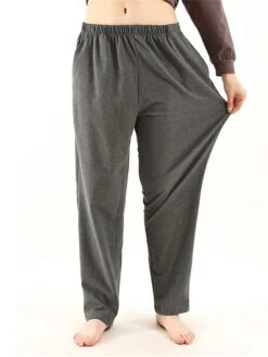 Women's Plus Size Cotton Lounge Pants Pure Color Fashion Casual Comfort Home Street Daily Cotton Warm Gift Pant Pocket Elastic Waist Fall Winter Elegant Black Ivory White -Ladies Pajamas Store iuikmo1693986212520