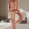Women's Flannel Pajamas Sets Top And Pant Sets Dot Fashion Casual Soft Home Daily Bed Flannel Warm Breathable Crew Neck Long Sleeve Pant Fall Winter Brown -Ladies Pajamas Store ivuwdl1689581336402