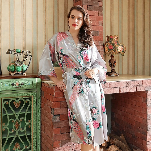 Women's Robes Gown Bathrobes Pure Color Simple Comfort Home Party Wedding Party Spandex Gift Long Sleeve Belt Included Spring Summer Navy Blue 5 Women's Robes Gown Bathrobes Pure Color Simple Comfort Home Party Wedding Party Spandex Gift Long Sleeve Belt Included Spring Summer Navy Blue - Image 3