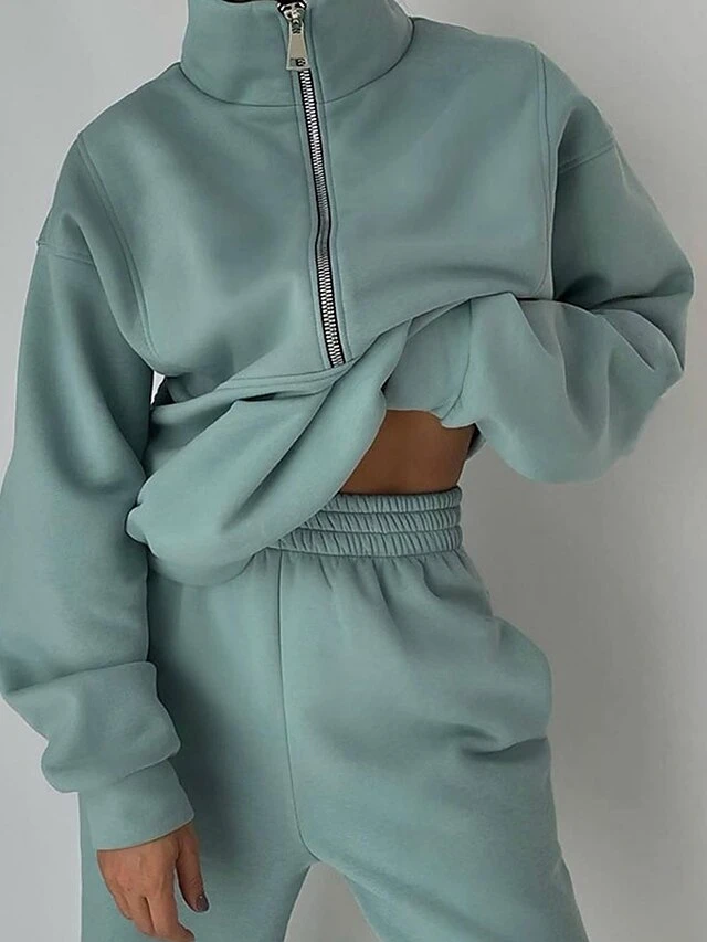 Women's Loungewear Sets Pure Color Warm Fashion Casual Street Daily Date Polyester Warm Breathable Stand Collar Long Sleeve Hoodie Pant Pocket Fall Winter Dark Brown Grass Green 9 Women's Loungewear Sets Pure Color Warm Fashion Casual Street Daily Date Polyester Warm Breathable Stand Collar Long Sleeve Hoodie Pant Pocket Fall Winter Dark Brown Grass Green - Image 7