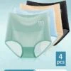 Women's Panties Set 4 Pcs High Waist Ice Silk Breathable Pure Cotton Crotch Lifting Buttocks And Abdomen Panties Random Color -Ladies Pajamas Store iwplzf1686191427362