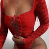Women Sexy Lace Sexy Xmas Lace-Up Long Sleeve Square Collar Christmas Seductive Jumpsuit -Ladies Pajamas Store iwwnls1694605736705