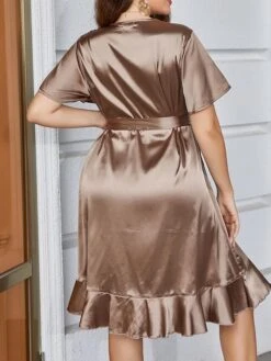 Women's Plus Size Loungewear Dress Pure Color Casual Comfort Sweet Home Daily Vacation Polyester Breathable V Wire Short Sleeve Dress Spring Summer Light Brown -Ladies Pajamas Store ixdtza1675748809724