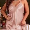 Women's Plus Size Pajamas Nightgown Nightshirt Dress Pure Color Casual Comfort Sweet Home Daily Bed Polyester Breathable Straps Sleeveless Dress Backless Spring Summer Black Pink 2 Women's Plus Size Pajamas Nightgown Nightshirt Dress Pure Color Casual Comfort Sweet Home Daily Bed Polyester Breathable Straps Sleeveless Dress Backless Spring Summer Black Pink -Ladies Pajamas Store iyukwe1676446180028