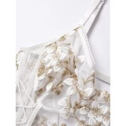 Women's Sexy Bodies Bodysuits Chemises & Negligees Flower Hot See Through Daily Vacation Beach Polyester Breathable Sleeveless Embroidery Summer Spring White Pink -Ladies Pajamas Store iyuosm1692602364118