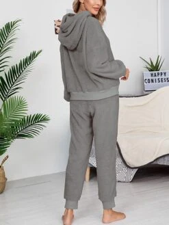 Women's Fleece Lounge Sets 2 Pieces Pure Color Fashion Casual Comfort Street Daily Date Polyester Warm Hoodie Long Sleeve Pant Fall Winter Pink Camel -Ladies Pajamas Store izdjzx1689845868211