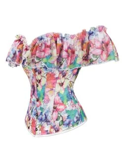 Women's Body Shaper Flower Fashion Corsets Casual Daily Date Vacation Polyester Breathable Off Shoulder Short Sleeve Adjustable Summer Spring Rainbow -Ladies Pajamas Store izirzz1692602339347